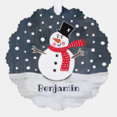 クリスマスパーソナライズされた雪だるま オーナメントカード (正面)