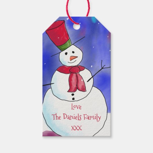 クリスマスパーソナライズされた雪だるま ギフトタグ (正面)
