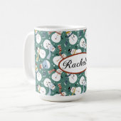 クリスマスパーソナライズされた雪だるま コーヒーマグカップ (正面左)
