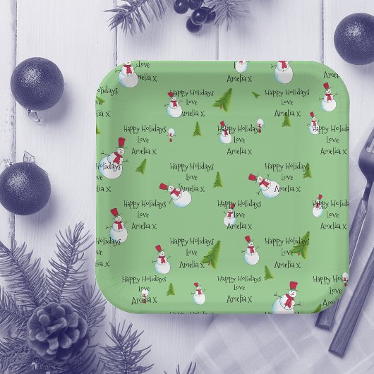 クリスマスパーソナライズされた雪だるま ペーパープレート