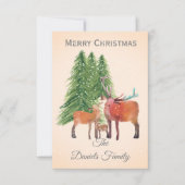 クリスマスパーソナライズされた鹿ファミリー カード (正面)