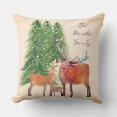 クリスマスパーソナライズされた鹿ファミリー クッション (正面)