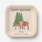 クリスマスパーソナライズされた鹿ファミリー ペーパープレート (正面)