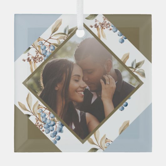 クリスマスパーソナライズされた・ウィンター・ベリーの写真 ガラスオーナメント (正面)