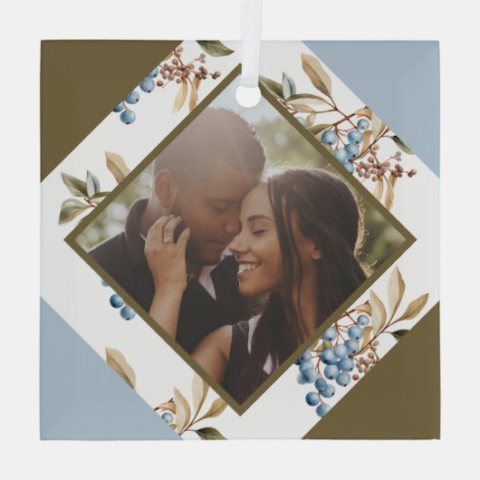 クリスマスパーソナライズされた・ウィンター・ベリーの写真 ガラスオーナメント (裏面)