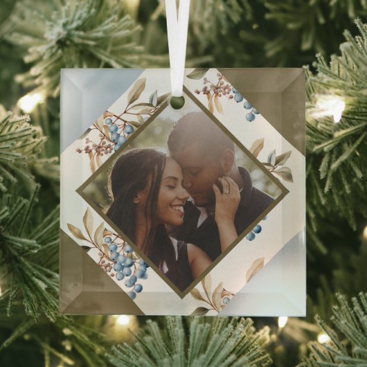 クリスマスパーソナライズされた・ウィンター・ベリーの写真 ガラスオーナメント (インサイチュ)