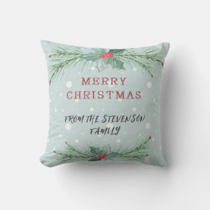 クリスマスパーソナライズされた、トウヒ、ヤドリギ クッション