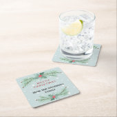 クリスマスパーソナライズされた、トウヒ、ヤドリギ スクエアペーパーコースター (インサイチュ)