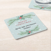 クリスマスパーソナライズされた、トウヒ、ヤドリギ スクエアペーパーコースター (アングル)