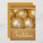 クリスマスパーティの招待状と金ゴールドオーナメント 招待状 (正面/裏面)