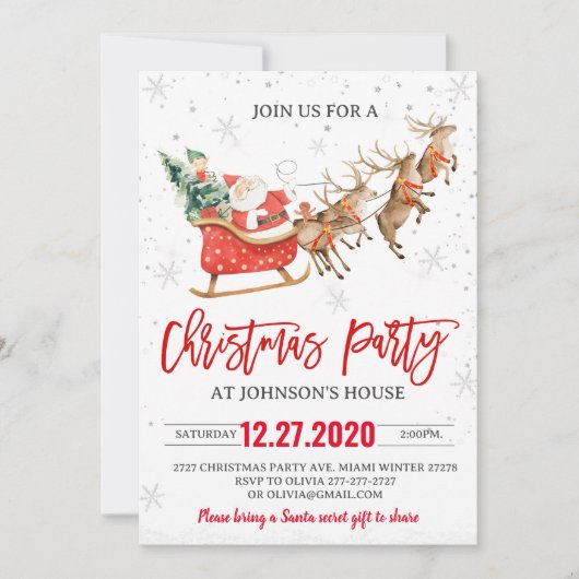 クリスマスパーティの招待状ウィンターサンタトインデア 招待状 (正面)
