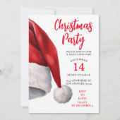 クリスマスパーティの招待状ウォーターカラーサンタハット シーズンカード (正面)