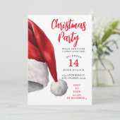 クリスマスパーティの招待状ウォーターカラーサンタハット シーズンカード (スタンド正面)