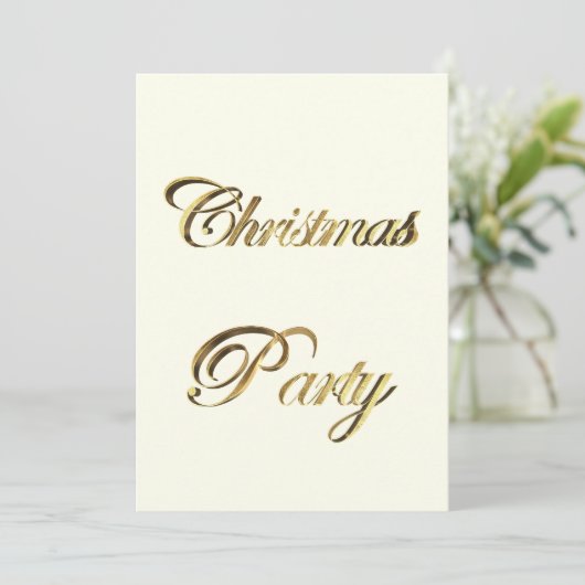 クリスマスパーティの招待状エレガントフェイク金ゴールド白 招待状 (スタンド正面)