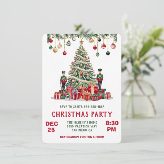 クリスマスパーティの招待状カードくるみ割りテーマ 招待状 (スタンド正面)