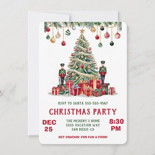 クリスマスパーティの招待状カードくるみ割りテーマ 招待状 (正面)