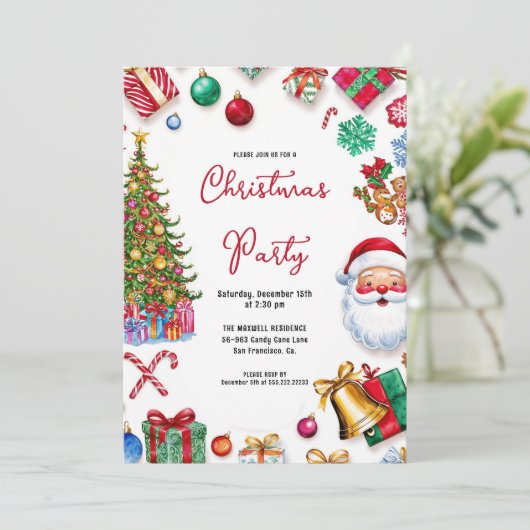 クリスマスパーティの招待状カードクッキー&キャンディ 招待状 (スタンド正面)