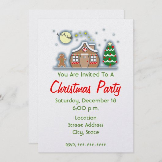 クリスマスパーティの招待状ギンジャーブレッドハウス 招待状 (正面/裏面)