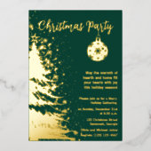 クリスマスパーティの招待状グリーンと金ゴールド 箔シーズンカード (正面)