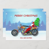 クリスマスパーティの招待状サンタライディングチョッパー 招待状 (正面/裏面)