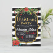 クリスマスパーティの招待状ストライプ、フローラ 招待状 (スタンド正面)