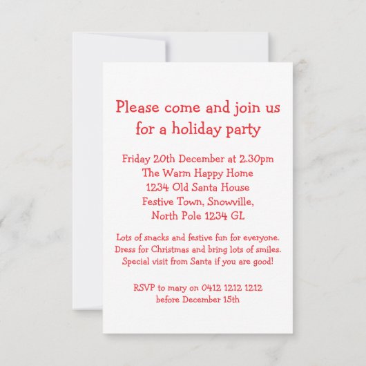 クリスマスパーティの招待状トナカイ紫 招待状 (裏面)