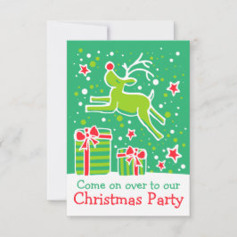 クリスマスパーティの招待状トナカイ緑の赤 招待状