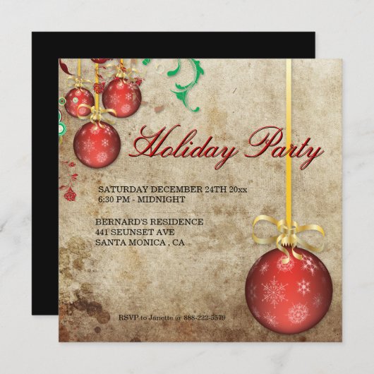 クリスマスパーティの招待状ファンシーオーナメント 招待状 (正面/裏面)