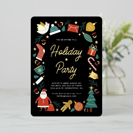 クリスマスパーティの招待状フォイルホリデーカード 箔シーズンカード (立ち正面)
