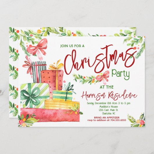 クリスマスパーティの招待状ホリデーパーティー招待状 招待状 (正面/裏面)