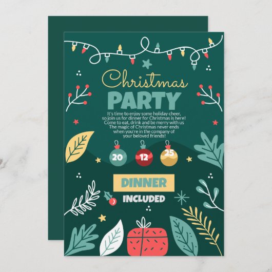 クリスマスパーティの招待状ホリデーパーティー 招待状 (正面/裏面)