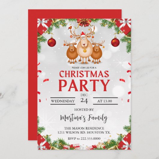 クリスマスパーティの招待状ホリデーパーティー 招待状 (正面/裏面)