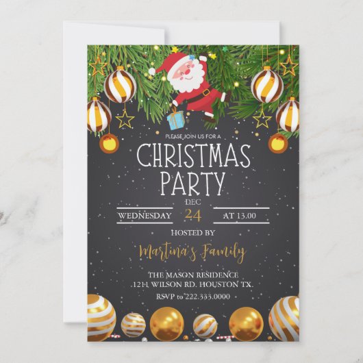 クリスマスパーティの招待状ホリデーパーティー 招待状 (正面)