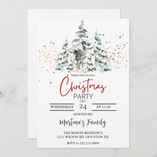 クリスマスパーティの招待状ホリデーパーティー 招待状 (正面/裏面)