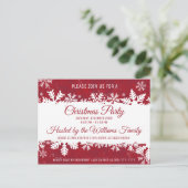 クリスマスパーティの招待状レッド素朴スノーフレーク シーズンポストカード (スタンド正面)