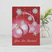 クリスマスパーティの招待状レッド、オーナメントスノーフレーク 招待状 (スタンド正面)