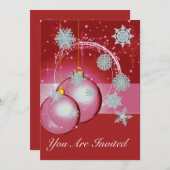 クリスマスパーティの招待状レッド、オーナメントスノーフレーク 招待状 (正面/裏面)