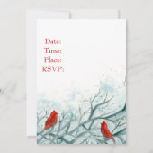 クリスマスパーティの招待状レッド（鳥）ショウジョウコウカンチョウバード 招待状 (裏面)