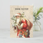 クリスマスパーティの招待状ヴィンテージサンタクロース 案内状 (スタンド正面)