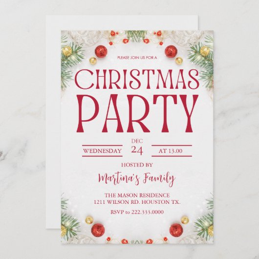 クリスマスパーティの招待状休日 招待状 (正面/裏面)
