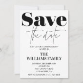 クリスマスパーティの招待状日付を保存する黒 招待状 (正面)