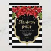 クリスマスパーティの招待状白黒金ゴールド 招待状 (正面/裏面)