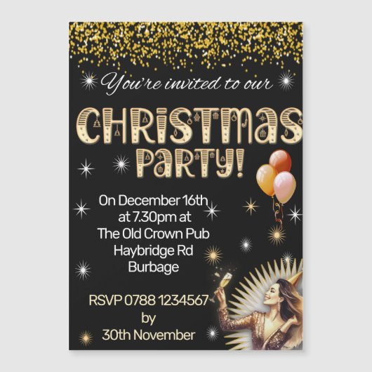 クリスマスパーティの招待状磁性 マグネット招待状 (正面)