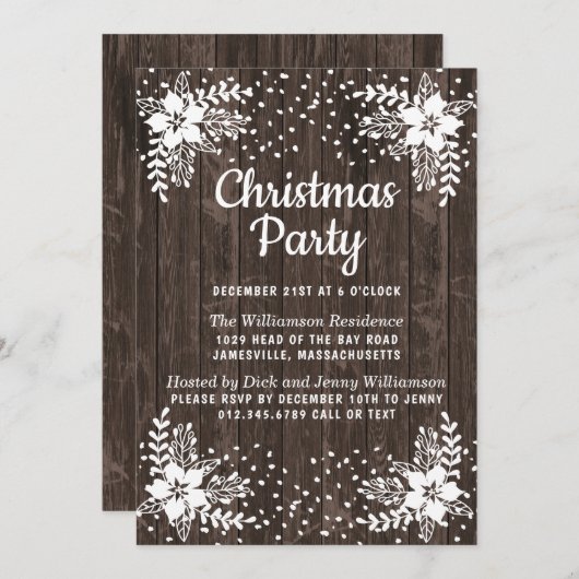 クリスマスパーティの招待状素朴国フローラ 招待状 (正面/裏面)