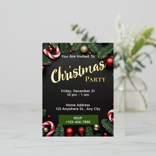 クリスマスパーティの招待状編集可能フォイルはがき 箔招待状ポストカード (立ち正面)