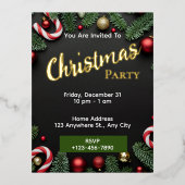 クリスマスパーティの招待状編集可能フォイルはがき 箔招待状ポストカード (正面)