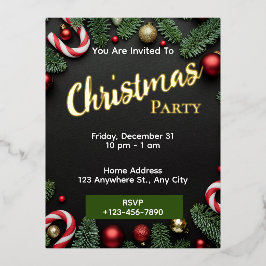 クリスマスパーティの招待状編集可能フォイルはがき 箔招待状ポストカード