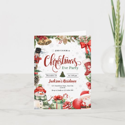 クリスマスパーティの招待状、クリスマスイブディナー 招待状 (正面)