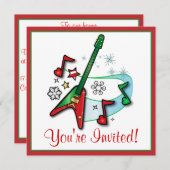 クリスマスパーティの招待状:クリスマスロックギター 招待状 (正面/裏面)