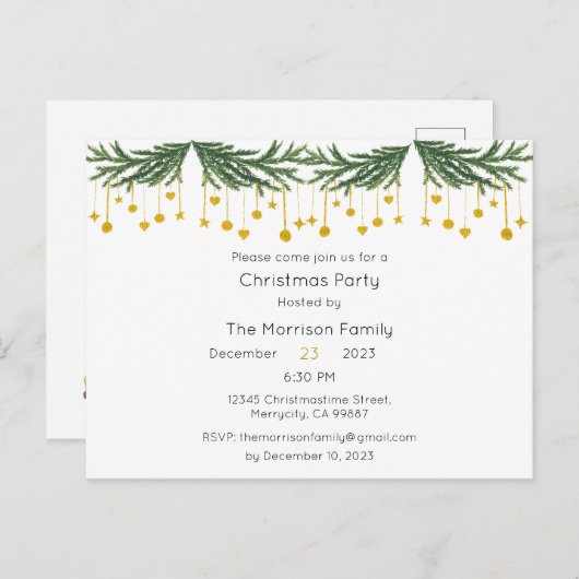 クリスマスパーティの招待状、クリスマス招待状はがき シーズンポストカード (正面/裏面)